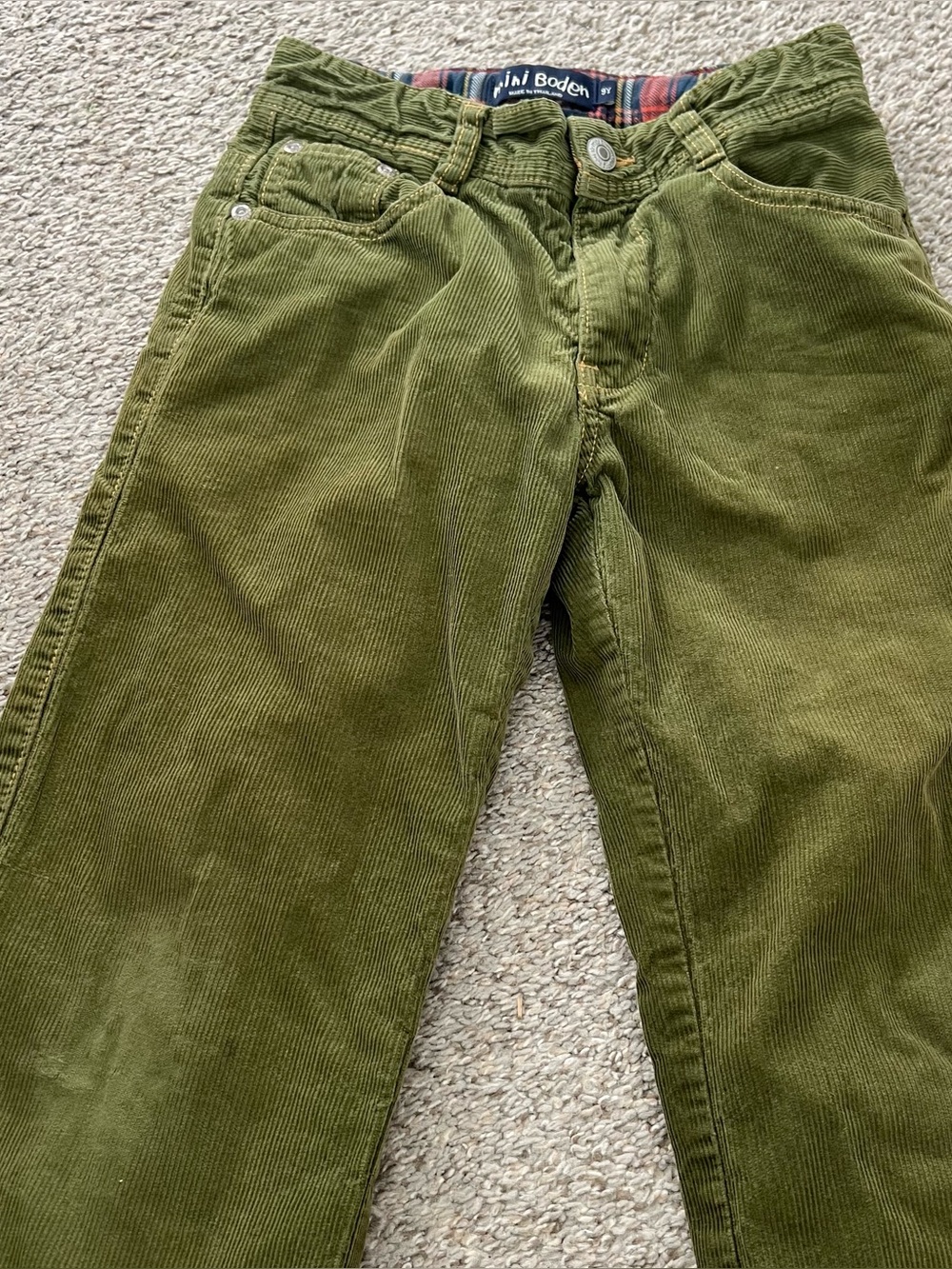 Mini Boden Olive Green Lined Corduroy Kids Pants Size 9